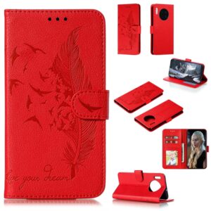 feather pattern litchi texture horizontal flip leather case with holder & wallet & card slots, for huawei mate 30, for huawei mate 30 pro, for huawei mate 30 lite / nova 5i pro, for xiaomi redmi note 8, for xiaomi redmi note 8 pro, for galaxy a10s...