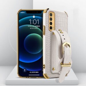 Electroplated TPU Crocodile Pattern Leather Case with Wrist Strap, For Huawei Enjoy 20 SE, For Huawei Enjoy 20 Plus