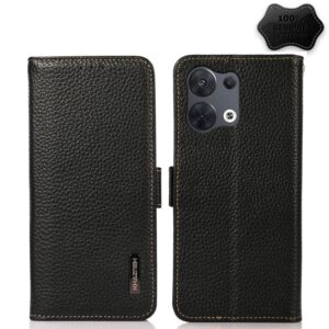 KHAZNEH Side-Magnetic Litchi Genuine Leather RFID Phone Case, For OPPO Reno8 5G, For OPPO Reno8 Pro 5G, For OPPO Reno8 Pro+ 5G, For Huawei nova Y70 Plus