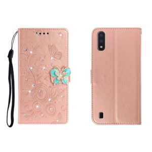 Horizontal Rhinestone Butterfly Embossed Leather Case with Card Slot & Wallet & Holder, For Galaxy A01, For OPPO A11, For Galaxy A21, For Galaxy A41, For Huawei P40