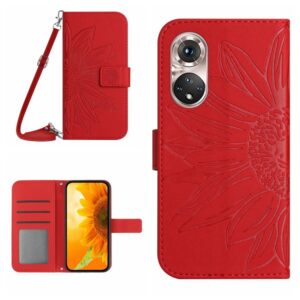 Skin Feel Sun Flower Pattern Flip Leather Phone Case, For Huawei P50 Pro
