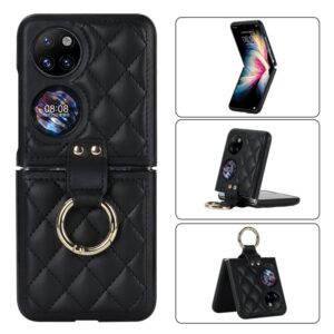 Rhombic Microfiber Folding Phone Case with Ring, For Huawei P50 Pocket