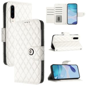 Rhombic Texture Flip Leather Phone Case with Lanyard, For Huawei P30