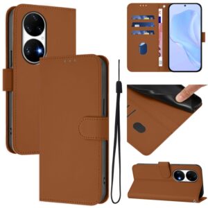 Skin Feel Solid Color Leather Phone Case with Lanyard, For Huawei P50 Pro, For Huawei P50