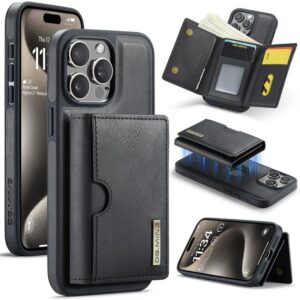DG.MING M6 Series RFID Tri-fold Card Bag Removable Leather Phone Case, For iPhone 15 Pro Max, For iPhone 15 Pro, For iPhone 15 Plus, For iPhone 15, For iPhone 14 Plus, For iPhone 14, For iPhone 14 Pro, For iPhone 14 Pro Max, For iPhone 13 Pro Max