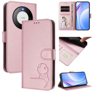 Litter Panda Embossing RFID Leather Phone Case with Lanyard, For Huawei Mate 60, For Huawei P60 Art, For Huawei P60 / P60 Pro