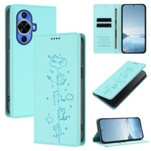 Cute Cats Embossed Magnetic RFID Vegan Leather Phone Case, For Huawei nova 12s 4G, For Huawei Pura 70, For Huawei Mate 60 Pro / 60 Pro+, For Huawei Mate 60