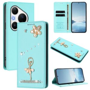 Ballet Girl Diamond Studded RFID Vegan Leather Phone Case, For Huawei Pura 80 Pro / 80 Pro+, For Huawei Pura 80, For Huawei Enjoy 80s 4G, For Huawei Enjoy 80 4G / nova Y73, For Huawei nova 12i 4G / nova 13i  4G, For Huawei Mate 70 Pro