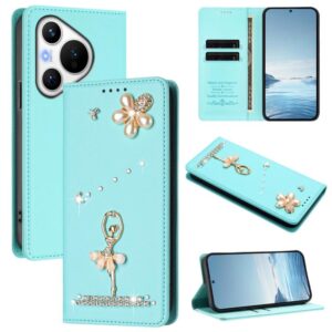 Ballet Girl Diamond Studded RFID Vegan Leather Phone Case, For Huawei Pura 70, For Huawei Mate 60 Pro / 60 Pro+, For Huawei Mate 60, For Huawei P60 Art, For Huawei P60 / P60 Pro