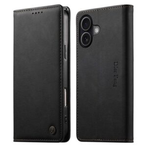 Dierfeng Metal Snap Magnetic RFID Vegan Leather Phone Case, For iPhone 16, For iPhone 15 Pro Max, For iPhone 15 Pro, For iPhone 15 Plus, For iPhone 15, For iPhone 14 Plus, For iPhone 14 / 13, For iPhone 14 Pro