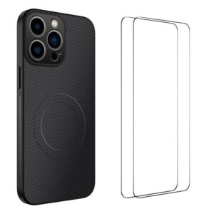 WANLONFENG TQ1 Series Magnetic Carbon Fiber Texture Phone Case with 2pcs Screen Films, For iPhone 14 Pro, For iPhone 14 Pro Max, For iPhone 13 Pro Max, For iPhone 13 Pro, For iPhone 13