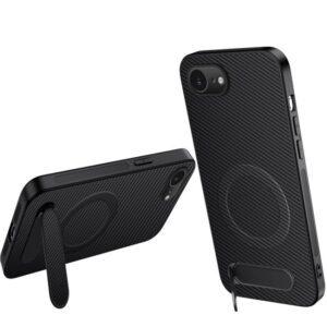 WANLONFENG Kickstand Carbon Fiber Texture Magnetic Phone Case, For iPhone 17e / 16e, For iPhone 17 Pro Max, For iPhone 17 Pro, For iPhone 17, For iPhone Air, For iPhone 16 Pro Max, For iPhone 16 Pro, For iPhone 16, For iPhone 15 Pro Max, For iPhone 15 ...