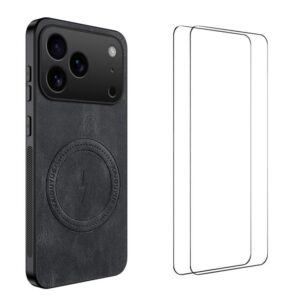 WANLONFENG Nappa Texture Magnetic Phone Case with 2pcs Screen Films, For iPhone 17 Pro Max, For iPhone 17 Pro, For iPhone 17, For iPhone Air, iPhone 16 Pro Max, For iPhone 16 Pro, For iPhone 16, For iPhone 15 Pro Max, For iPhone 15 Pro, For iPhone 15...