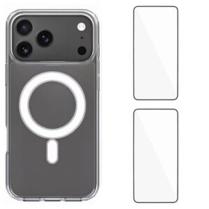 WANLONFENG High-Transparency Magnetic Acrylic Phone Case with 2pcs Screen Films, For iPhone 17 Pro Max, For iPhone 17 Pro, For iPhone 17, For iPhone Air, For iPhone 16 Pro Max, For iPhone 16 Pro, For iPhone 16, For iPhone 15 Pro Max, For iPhone 15 Pro...
