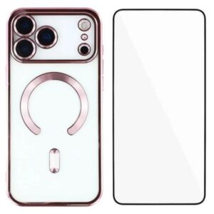 WANLONFENG CD Magnetic Electroplated TPU Phone Case with Screen Protector, For iPhone 17 Pro Max, For iPhone 17 Pro, For iPhone 17, For iPhone Air, For iPhone 16 Pro Max, For iPhone 16 Pro