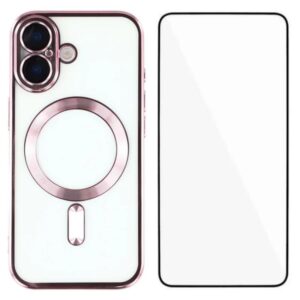 WANLONFENG CD Magnetic Electroplated TPU Phone Case with Screen Protector, For iPhone 16, For iPhone 15 Pro Max, For iPhone 15 Pro, For iPhone 15, For iPhone 14, For iPhone 14 Pro