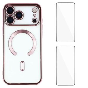 WANLONFENG CD Magnetic Electroplated TPU Phone Case with 2pcs Screen Films, For iPhone 17 Pro Max, For iPhone 17 Pro, For iPhone 17, For iPhone Air, For iPhone 16 Pro Max, For iPhone 16 Pro