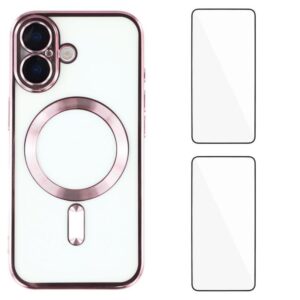 WANLONFENG CD Magnetic Electroplated TPU Phone Case with 2pcs Screen Films, For iPhone 16, For iPhone 15 Pro Max, For iPhone 15 Pro, For iPhone 15, For iPhone 14, For iPhone 14 Pro