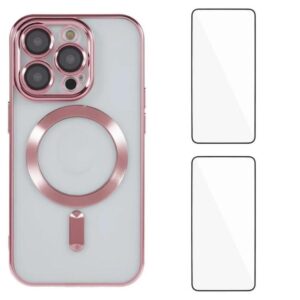 WANLONFENG CD Magnetic Electroplated TPU Phone Case with 2pcs Screen Films, For iPhone 14 Pro Max, For iPhone 13 Pro Max, For iPhone 13 Pro, For iPhone 13, For iPhone 12, For iPhone 12 Pro Max