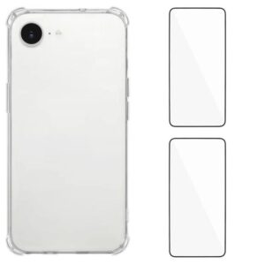 WANLONFENG 1.5mm Airbag Corners TPU Phone Case with 2pcs Screen Films, For iPhone 17e / 16e, For iPhone 17 Pro Max, For iPhone 17 Pro, For iPhone 17, For iPhone Air, For iPhone 16 Pro Max, For iPhone 16 Pro, For iPhone 16, For iPhone 15 Pro Max...