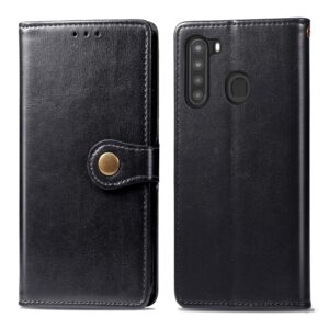 Retro Solid Color Leather Buckle Phone Case with Lanyard & Photo Frame & Card Slot & Wallet & Stand Function, For Galaxy A21 (US Edition), For Huawei Enjoy 10E, For LG K61