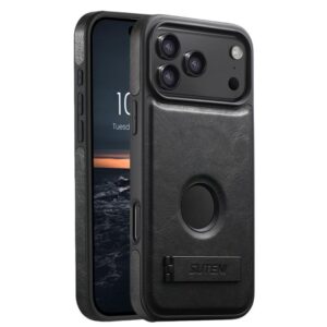 Suteni G2 Magsafe Oil Wax Leather Back Phone Case with Holder, For iPhone 17 Pro Max, For iPhone 17 Pro, For iPhone 17, For iPhone Air, For iPhone 16 Pro Max, For iPhone 16 Pro, For iPhone 16 Plus, For iPhone 16, For iPhone 15 Pro Max, For iPhone 15 Pr...