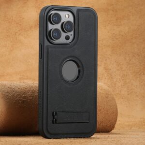 Suteni G2 Magsafe Litchi Texture Leather Back Phone Case with Holder, For iPhone 13 Pro Max, For iPhone 13 Pro, For iPhone 13, For iPhone 12, For iPhone 12 Pro Max, For iPhone 12 Pro