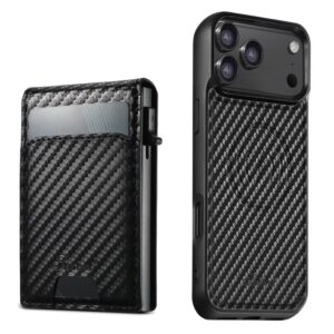 Suteni H19 Carbon Fiber Grain 2-in-1 MagSafe Removable Card Box Back Phone Case, For iPhone 17 Pro Max, For iPhone 17 Pro, For iPhone 17, For iPhone Air, For iPhone 16 Pro Max, For iPhone 16 Pro, For iPhone 16 Plus, For iPhone 16, For iPhone 15 Pro Max...