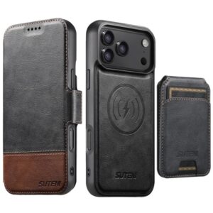 Suteni Q06S2 3-in-1 Detachable Vertical Flip Wallet MagSafe Splicing Leather Phone Case, For iPhone 17 Pro Max, For iPhone 17 Pro, For iPhone 17, For iPhone Air, For iPhone 16 Pro Max, For iPhone 16 Pro, For iPhone 16 Plus, For iPhone 16...