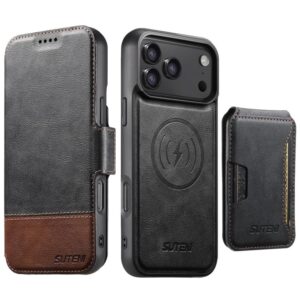 Suteni Q06S3 3-in-1 Splicing Detachable Vertical Flip Wallet MagSafe Leather Phone Case, For iPhone 17 Pro Max, For iPhone 17 Pro, For iPhone 17, For iPhone Air, For iPhone 16 Pro Max, For iPhone 16 Pro, For iPhone 16 Plus, For iPhone 16...