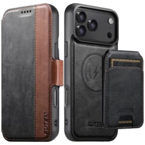 Suteni Q07S2 3-in-1 Detachable Vertical Flip Wallet MagSafe Splicing Leather Phone Case, For iPhone 17 Pro Max, For iPhone 17 Pro, For iPhone 17, For iPhone Air, For iPhone 16 Pro Max, For iPhone 16 Pro, For iPhone 16 Plus, For iPhone 16...