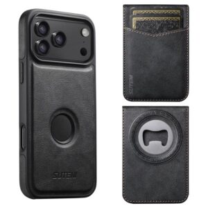 Suteni G1S5 2-in-1 Magnetic Detachable Bottle Opener Card Bag Cow Leather Back Phone Case, For iPhone 17 Pro Max, For iPhone 17 Pro, For iPhone 17, For iPhone Air, For iPhone 16 Pro Max, For iPhone 16 Pro, For iPhone 16 Plus, For iPhone 16...