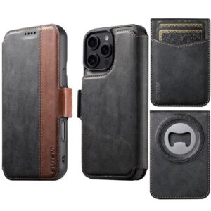 Suteni Q07S5 3-in-1 Detachable Bottle Opener Card Bag Magnetic Left-Right Spliced Vegan Leather Phone Case, For iPhone 13 Pro Max, For iPhone 13 Pro, For iPhone 13, For iPhone 12, For iPhone 12 Pro Max, For iPhone 12 Pro