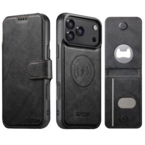 Suteni Q05S5 3-in-1 Detachable Bottle Opener Card Bag Magnetic Cowhide Vegan Leather Phone Case, For iPhone 17 Pro Max, For iPhone 17 Pro, For iPhone 17, For iPhone Air, For iPhone 16 Pro Max, For iPhone 16 Pro, For iPhone 16 Plus, For iPhone 16...