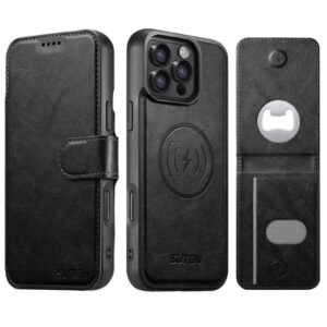 Suteni Q05S5 3-in-1 Detachable Bottle Opener Card Bag Magnetic Cowhide Vegan Leather Phone Case, For iPhone 13 Pro Max, For iPhone 13 Pro, For iPhone 13, For iPhone 12, For iPhone 12 Pro Max, For iPhone 12 Pro