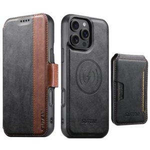 Suteni Q07S3 Left-Right Splicing Cowhide Pattern Flip Side Card Wallet Removable Magnetic Phone Case, For iPhone 13 Pro Max, For iPhone 13 Pro, For iPhone 13, For iPhone 12, For iPhone 12 Pro Max, For iPhone 12 Pro