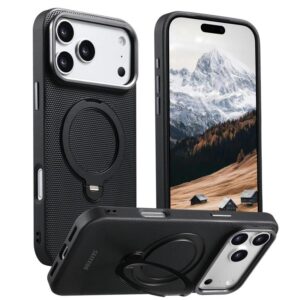 Suteni G7 360 Rotation Magnetic Holder Triangle Texture Vegan Leather Back Phone Case, For iPhone 17 Pro Max, For iPhone 17 Pro, For iPhone 17, For iPhone 16 Pro Max, For iPhone 16 Pro, For iPhone 16, For iPhone 15 Pro Max, For iPhone 15 Pro...