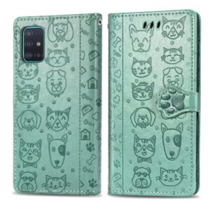 Lovely Cat and Dog Embossing Pattern Horizontal Flip Leather Case , with Holder & Card Slots & Wallet & Cartoon Clasp & Lanyard, For Galaxy A71 5G